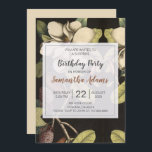 Convite Festa de aniversário de Surpresa White Magnolias<br><div class="desc">Uma camada de texto elegante de banner branco com magnólias brancas pintadas,  50º convite de aniversário com fonte de tipo de script moderna e cores ricas em creme,  verde-oliva e preto. Você pode personalizar este convite para qualquer aniversário de idade.</div>