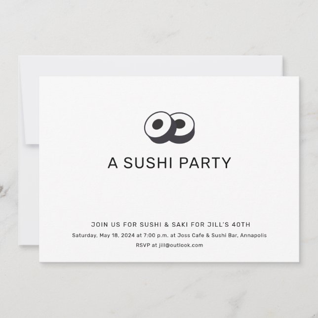Convite Festa de Aniversário de Sushi para Jantar (Frente)