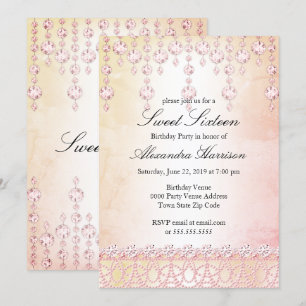 Convite Festa de Aniversário de Sweet Sixteen Cristal Rosa