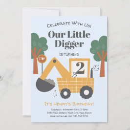 Convite Festa de aniversário de Tema de Construção com Doi