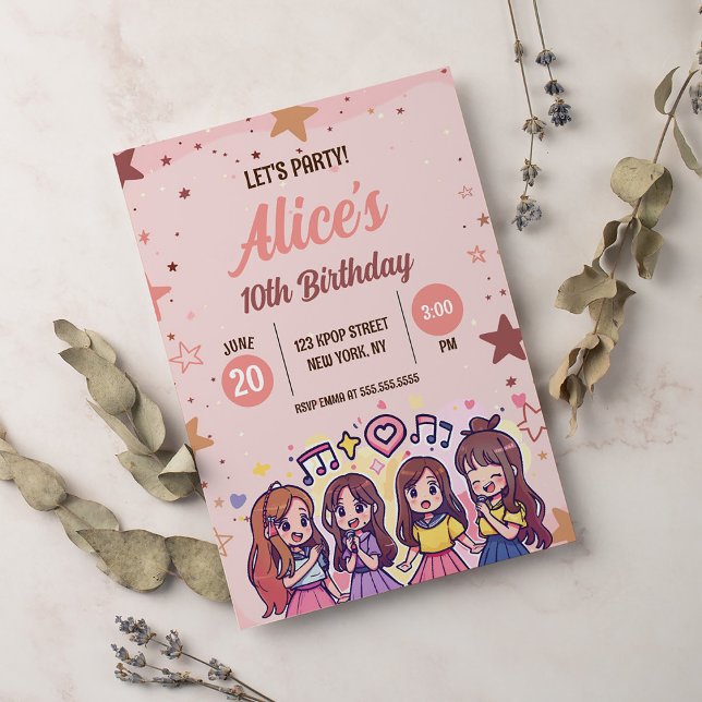 Convite Festa de aniversário de Tema Pop Music Star K-Pop  (Criador carregado)