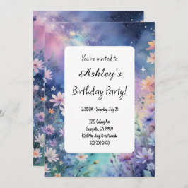 Convite Festa de aniversário de Themed de Flor Espacial pa