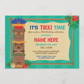 Convite Festa de aniversário de Tiki Aloha Luau Totem PoIe