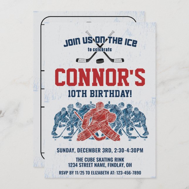Convite Festa de aniversário De Tinta De Skate De Hóquei N (Frente/Verso)