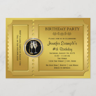 Convite Festa de aniversário de tíquete do Ouro Elegante