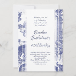 Convite Festa de aniversário de Toile Barroco Azul