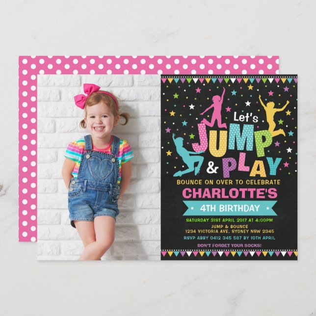 Convite Festa de aniversário de Trampoline do Bump House (Frente/Verso)