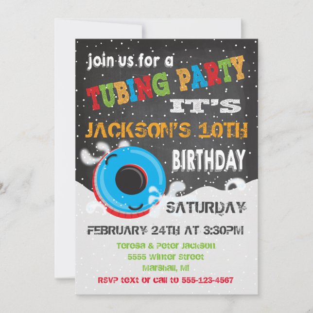 Convite Festa de aniversário de Tubagem de Neve (Frente)