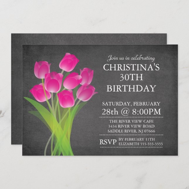 Convite Festa de aniversário de Tulipas Tipográficas Moder (Frente/Verso)