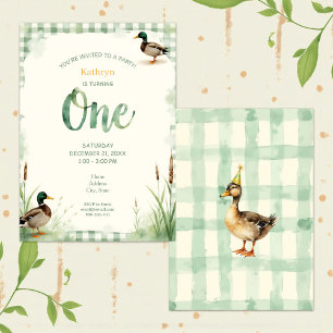 Convite Festa de Aniversário de Um Ano com Pato em Aquarel