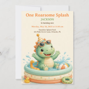Convite Festa de Aniversário de Um Ano com Piscina de Dino
