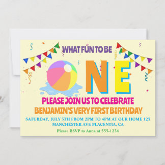 Convite Festa de Aniversário de Um Ano com Piscina Minimal