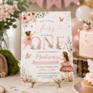 Convite Festa de Aniversário de Um Ano da Fada Floral Rosa