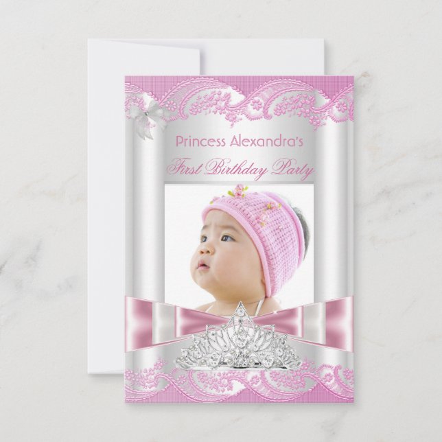 Convite Festa de Aniversário de Um Ano da Pequena Princesa (Frente)