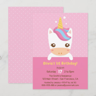 Convite Festa de Aniversário de Um Ano do Bebe Unicórnio A