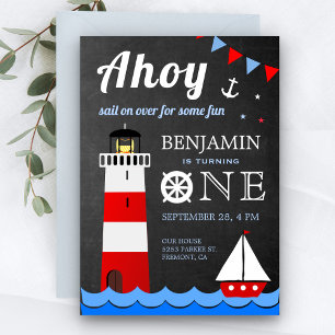 Convite Festa de Aniversário de Um Ano Farol de Barco à Ve