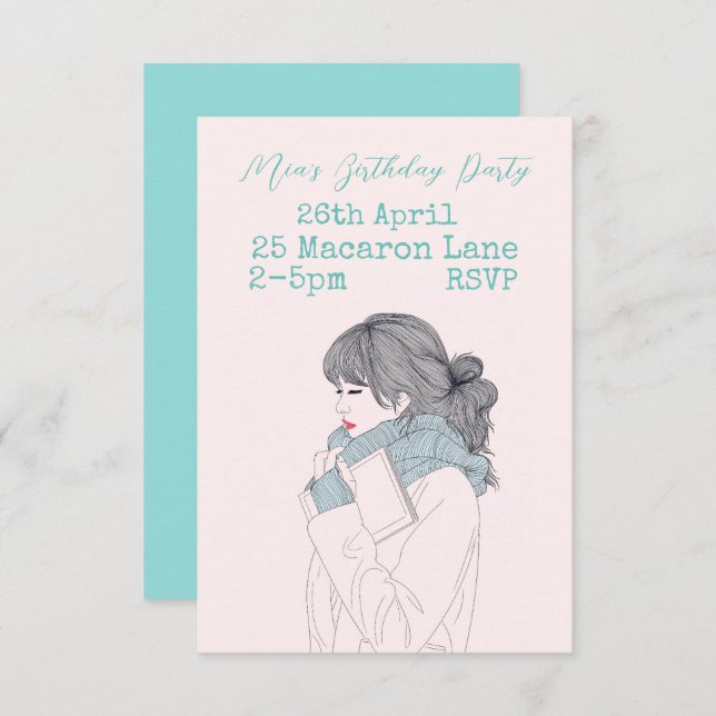 Convite Festa de aniversário de uma adolescente do adolesc (Frente/Verso)