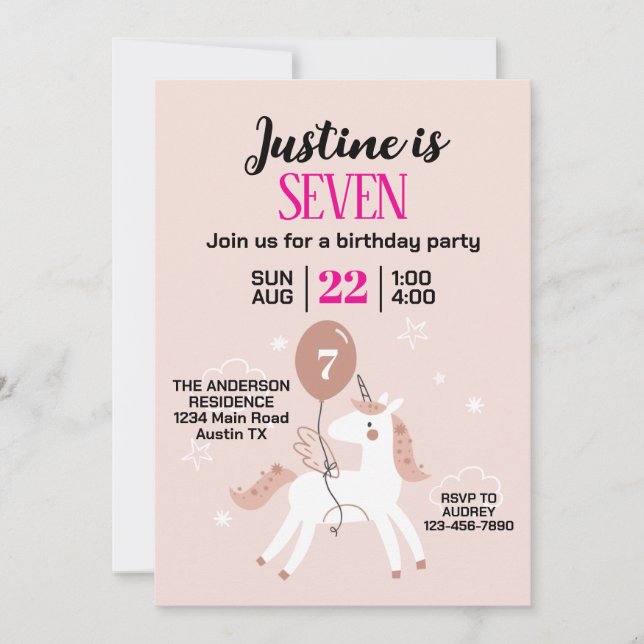 Convite Festa de aniversário de Unicórnio Bonito (Frente)