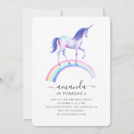 Convite Festa de aniversário de unicórnio de aquarela. Men