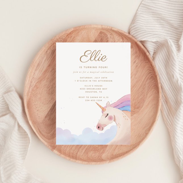 Convite Festa de aniversário de Unicórnio Dourado com Aqua (Criador carregado)