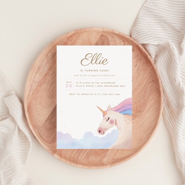 Convite Festa de aniversário de Unicórnio Dourado com Aqua (Criador carregado)