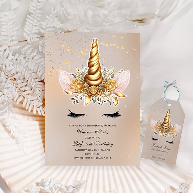 Convite Festa de aniversário de Unicórnio Floral (Criador carregado)