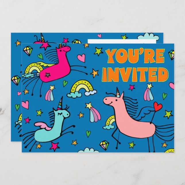 Convite Festa de aniversário de Unicórnio Magical Whimsica (Frente/Verso)