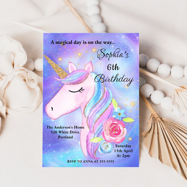 Convite Festa de aniversário de Unicórnios Mágicos de Aqua (Criador carregado)