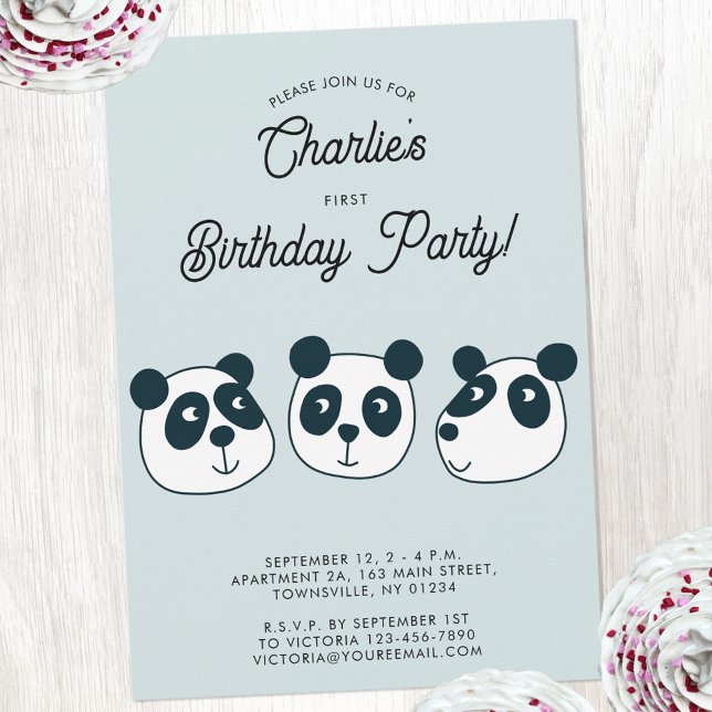Convite Festa de aniversário de Urso de Panda Gigante (Cute panda bear themed personalize first birthday party invitation)
