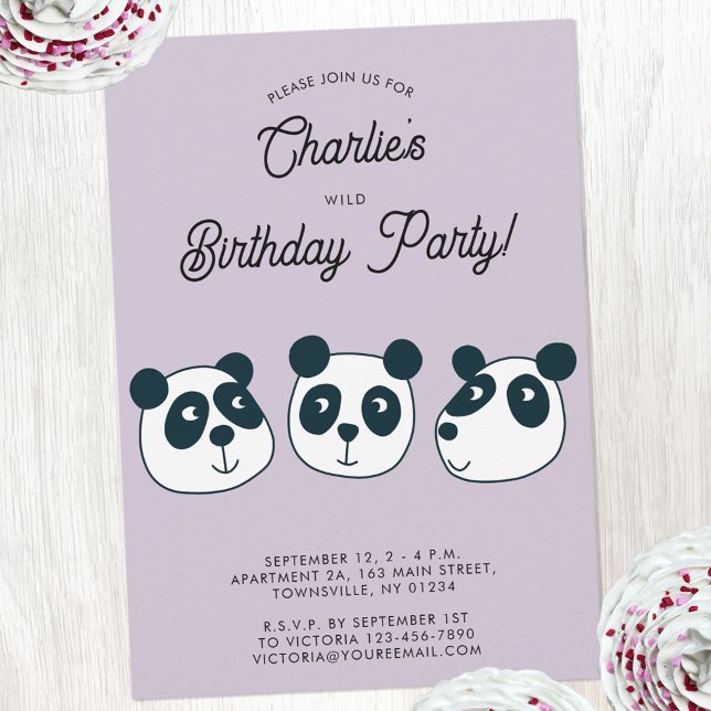 Convite Festa de aniversário de Urso de Panda Gigante (Cute panda bear themed personalized kids birthday party invitation)