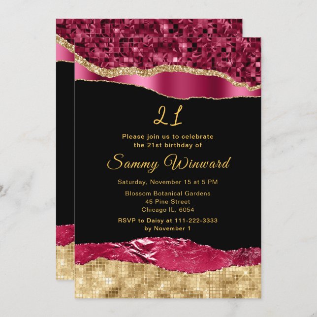 Convite Festa de aniversário de ursos de vidro Dourado (Frente/Verso)