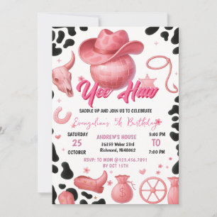 Convite Festa de aniversário de vaqueira rosa-rosa