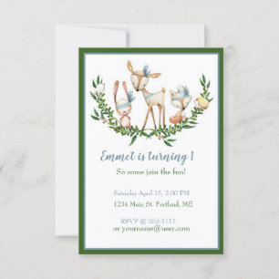 Convite Festa de aniversário de veado de aquarela