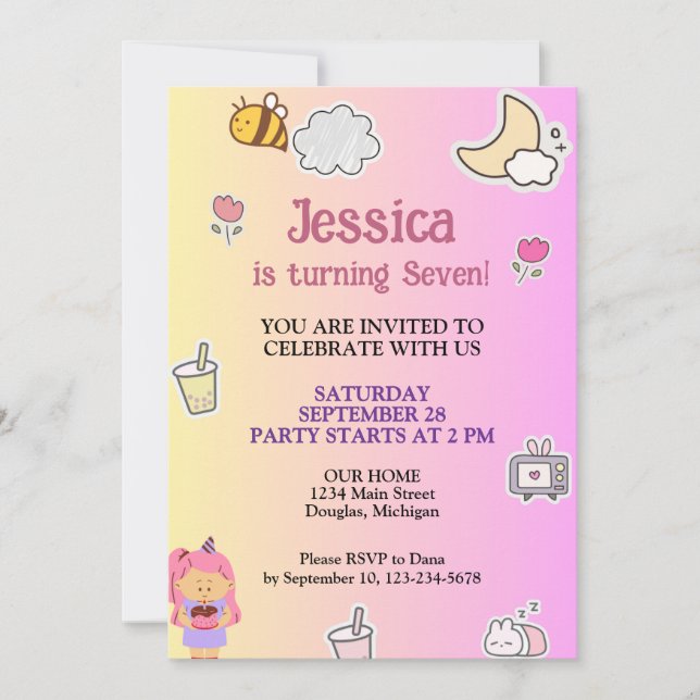 Convite Festa de aniversário de Verão (Frente)