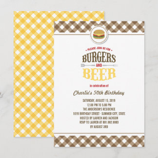 Convite Festa de Aniversário de Verão Brown Checks Burgers