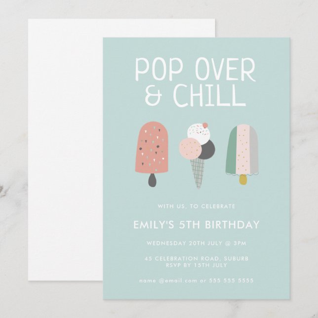 Convite Festa de Aniversário de Verão com Popsicle e Relax (Frente/Verso)