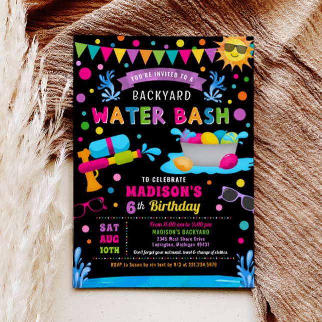 Convite Festa de aniversário de verão da Water Bash Girl (Water Bash Girl Summer Birthday Party Invitation)