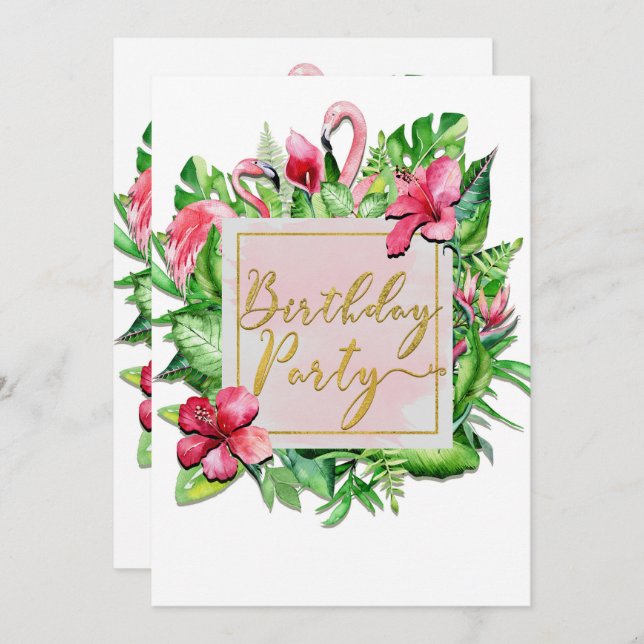 Convite Festa de aniversário de Verão de Folhas Tropicais (Frente/Verso)