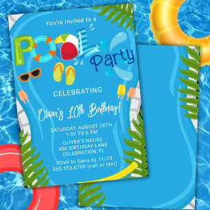 Convite Festa de Aniversário de Verão do Menino na Piscina