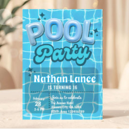 Convite Festa de Aniversário de Verão Menino Piscina Azul