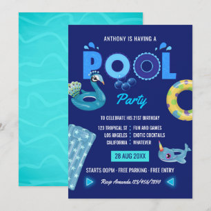 Convite Festa de Aniversário de Verão na Piscina Azul Real