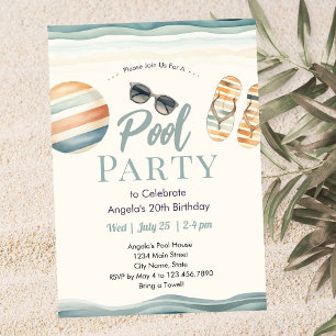 Convite Festa de Aniversário de Verão na Piscina da Praia