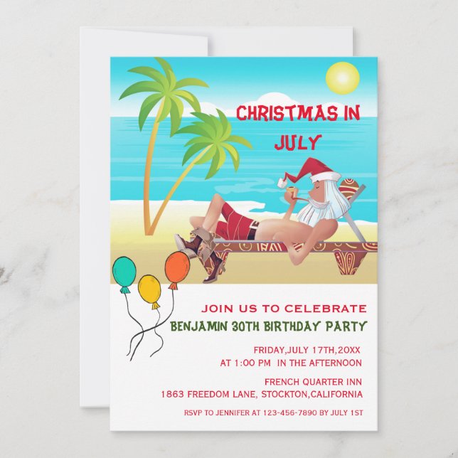 Convite Festa de Aniversário de Verão na Praia Natal em Ju (Frente)