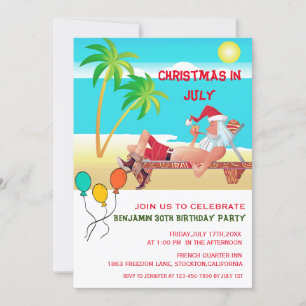 Convite Festa de Aniversário de Verão na Praia Natal em Ju