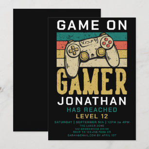Convite Festa de Aniversário de Videogame Game On Level Up