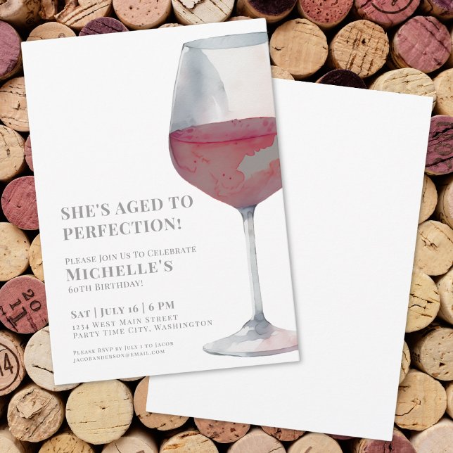 Convite Festa de Aniversário de Vinho Tinto Simples e Eleg (Wine Simple Sixty 60th Birthday Party Invitation)