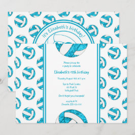 Convite festa de aniversário de vôlei das raparigas azul-t