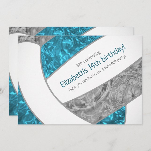 Convite festa de aniversário de vôlei de cinza (Frente/Verso)