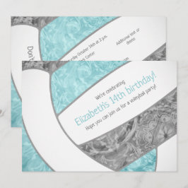 Convite festa de aniversário de vôlei de cinza aqua