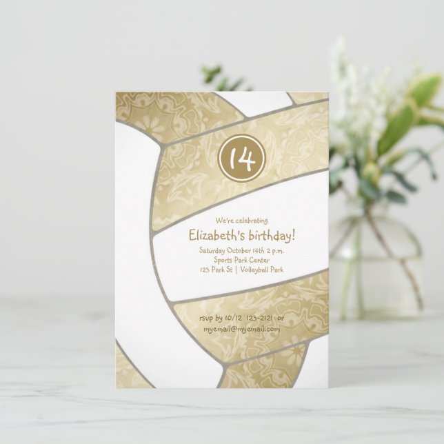 Convite festa de aniversário de vôlei de ouro girino (Em pé/Frente)